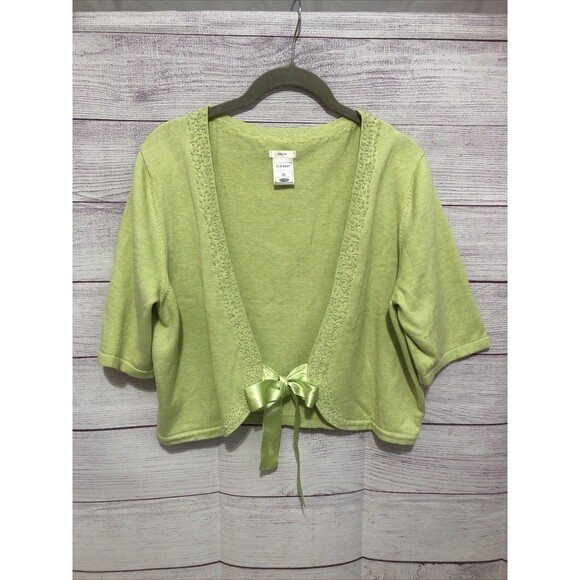 Old Navy Tiny Fit Cardigan Sweater Beaded Spring Green Ribbon Tie Shrug Sz XL - Picture 1 of 4